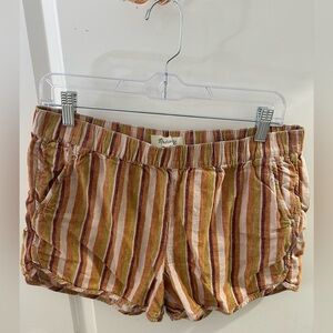 Madewell Linen Striped Shorts | Multicolor | Pull-On Elastic Waist | Size M